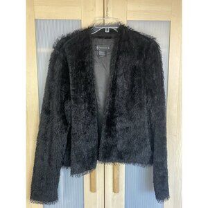 Kardashian Kollection‎ Open Furry Jacket XL Black Bohemian Whimsigoth City Party